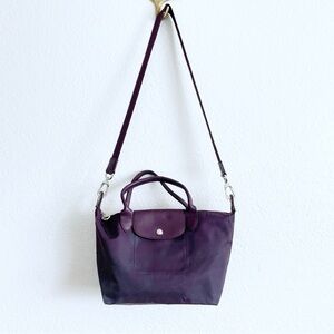 Longchamp Modele Depose Neo Nylon Bilberry Purple Plum Small Tote Bag Crossbody